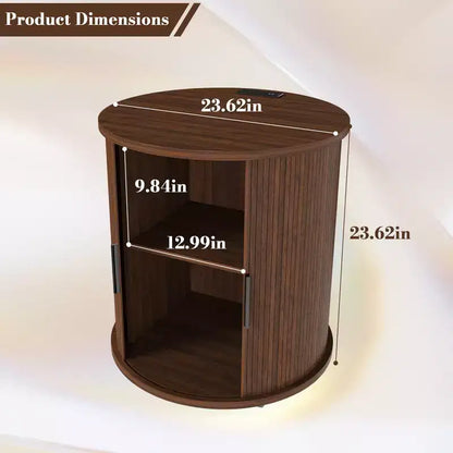 Table d'appoint cylindrique GDFStudio Orion Mid-Century Modern avec porte coulissante et station de recharge