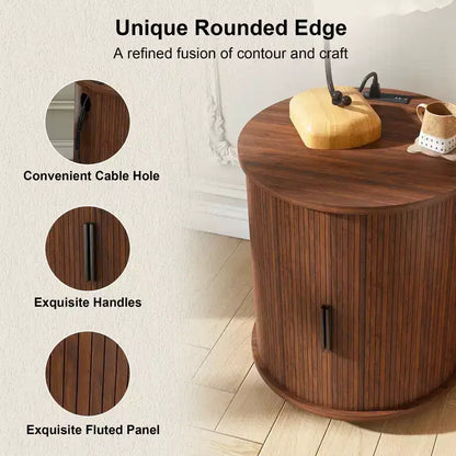Table d'appoint cylindrique GDFStudio Orion Mid-Century Modern avec porte coulissante et station de recharge