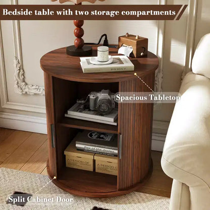 Table d'appoint cylindrique GDFStudio Orion Mid-Century Modern avec porte coulissante et station de recharge