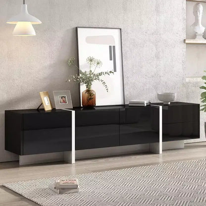 JVNOXK Modern Minimalist Black and White Rectangular TV Stand, a uniquely designed TV cabinet suitable for TVs under 80 inches, perfect living rooms