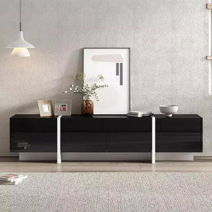 Meuble TV rectangulaire minimaliste moderne noir et blanc JVNOXK, un meuble TV au design unique adapté aux téléviseurs de moins de 80 pouces, parfait pour les salons.