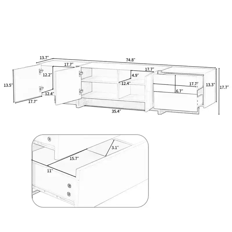 Meuble TV rectangulaire minimaliste moderne noir et blanc JVNOXK, un meuble TV au design unique adapté aux téléviseurs de moins de 80 pouces, parfait pour les salons.