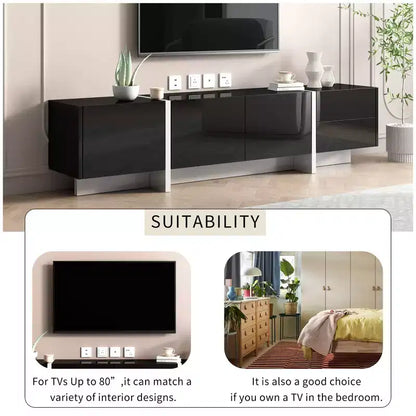 Meuble TV rectangulaire minimaliste moderne noir et blanc JVNOXK, un meuble TV au design unique adapté aux téléviseurs de moins de 80 pouces, parfait pour les salons.