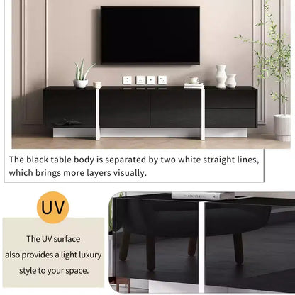 Meuble TV rectangulaire minimaliste moderne noir et blanc JVNOXK, un meuble TV au design unique adapté aux téléviseurs de moins de 80 pouces, parfait pour les salons.