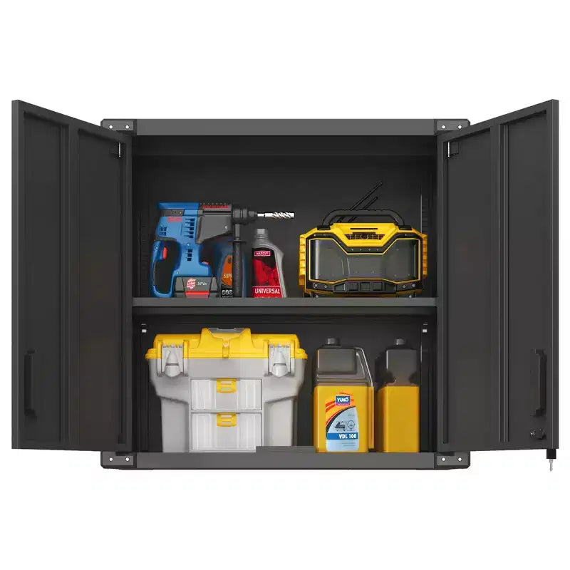 Armoire de rangement murale en métal, Armoire de rangement verrouillable avec 1 étagère réglable et 1 tiroir ouvert pour sous-sol, maison, cuisine