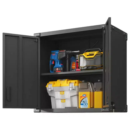 Armoire de rangement murale en métal, Armoire de rangement verrouillable avec 1 étagère réglable et 1 tiroir ouvert pour sous-sol, maison, cuisine