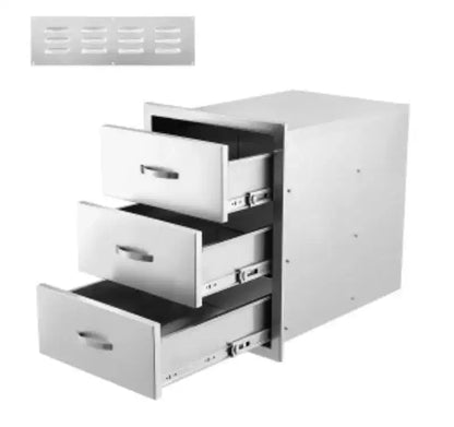 Meuble bas 3 tiroirs en acier inoxydable avec panneaux de ventilation,