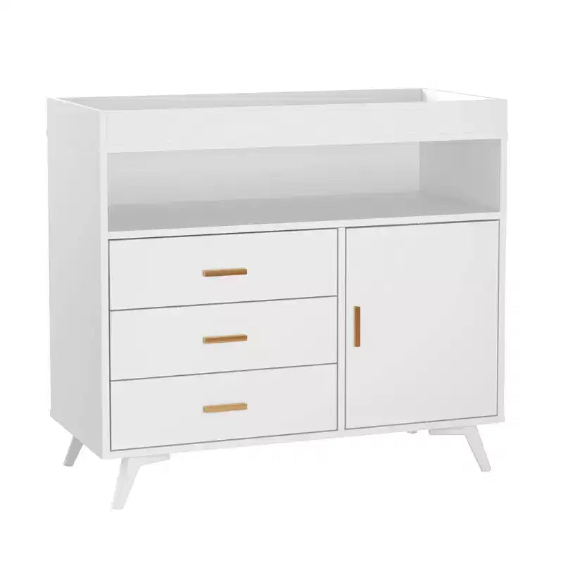 GustoWave Wooden Nursery Dresser with Changing Table, 3 Drawers & Shelves, Baby Diaper Changing Station & Storage Organizer