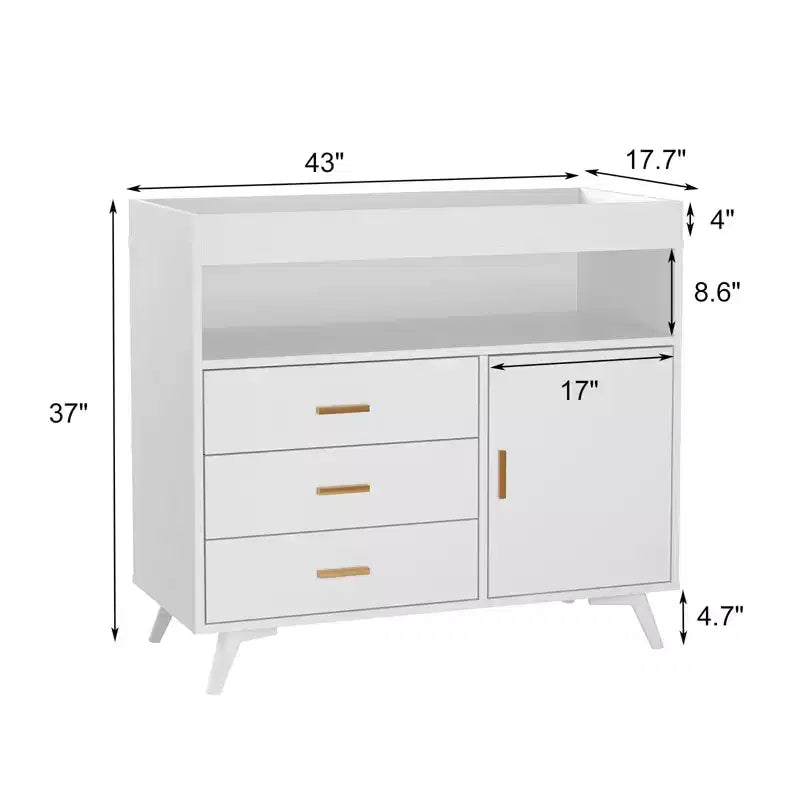 Commode à langer en bois GustoWave avec 3 tiroirs et étagères, Station à langer et organisateur de rangement pour bébé