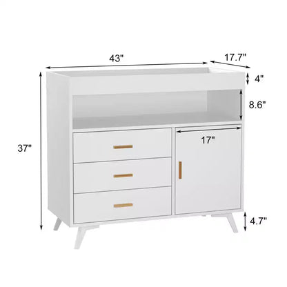 Commode à langer en bois GustoWave avec 3 tiroirs et étagères, Station à langer et organisateur de rangement pour bébé