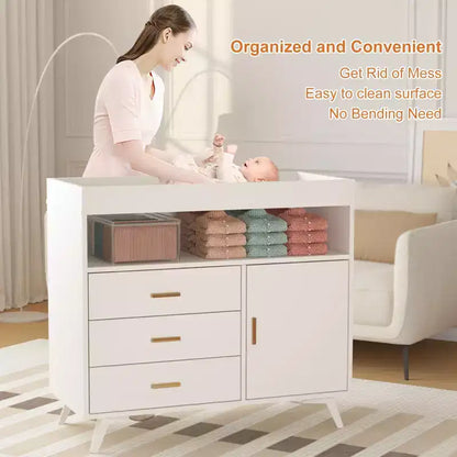 Commode à langer en bois GustoWave avec 3 tiroirs et étagères, Station à langer et organisateur de rangement pour bébé
