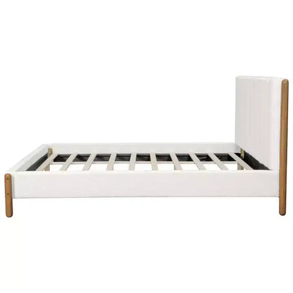 Cadre de lit plateforme rembourré Queen/King/California King avec tête de lit épaisse capitonnée et pieds en bois massif, blanc - ModernLuxe