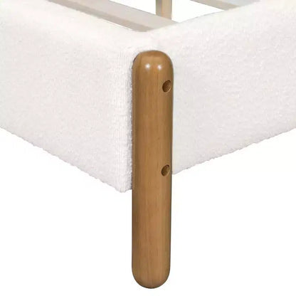 Cadre de lit plateforme rembourré Queen/King/California King avec tête de lit épaisse capitonnée et pieds en bois massif, blanc - ModernLuxe