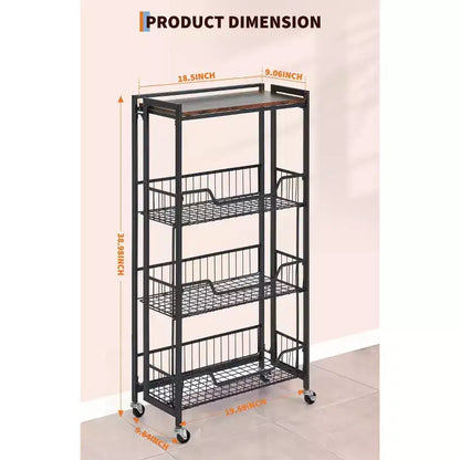 Chariot de rangement pliable à 4 niveaux avec roulettes verrouillables - Capacité de charge de 45 kg, îlot de rangement de cuisine extensible
