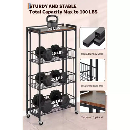 Chariot de rangement pliable à 4 niveaux avec roulettes verrouillables - Capacité de charge de 45 kg, îlot de rangement de cuisine extensible