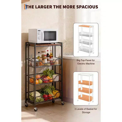 Chariot de rangement pliable à 4 niveaux avec roulettes verrouillables - Capacité de charge de 45 kg, îlot de rangement de cuisine extensible