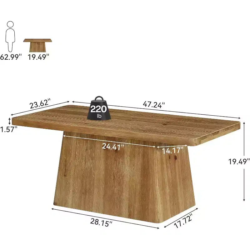 Table basse de style rustique Lantine de 47 pouces, table d'appoint et de centre à piédestal en bois massif pour salon, appartement, marron vintage