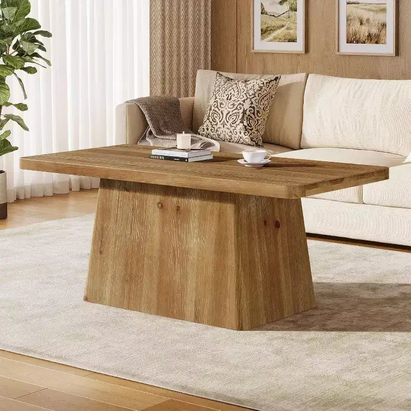 Table basse de style rustique Lantine de 47 pouces, table d'appoint et de centre à piédestal en bois massif pour salon, appartement, marron vintage