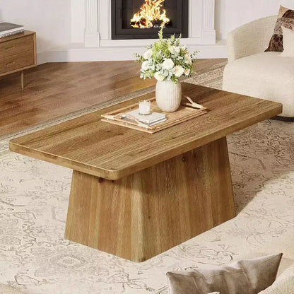 Table basse de style rustique Lantine de 47 pouces, table d'appoint et de centre à piédestal en bois massif pour salon, appartement, marron vintage