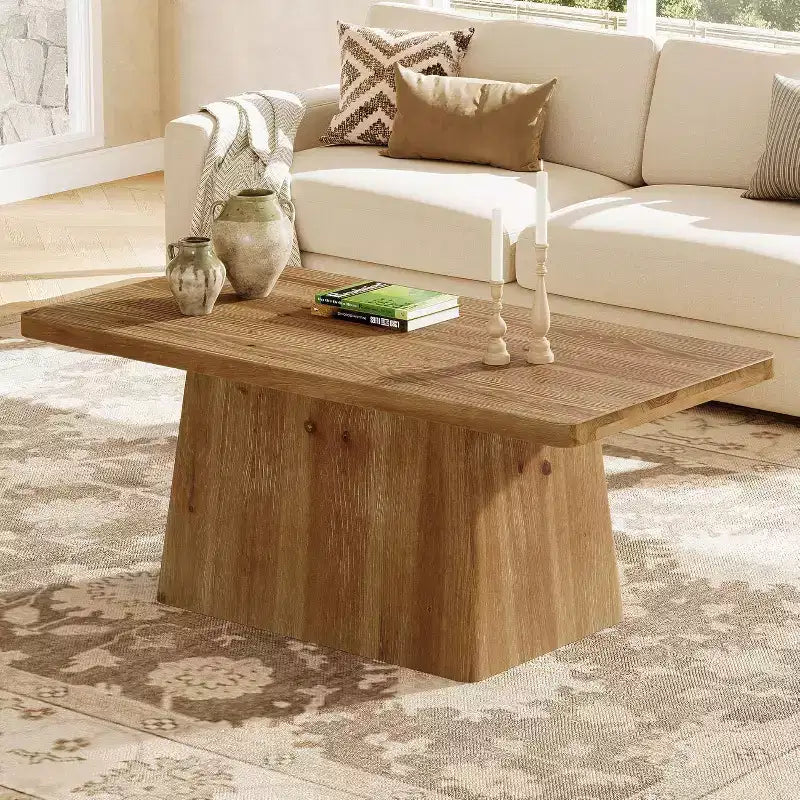 Table basse de style rustique Lantine de 47 pouces, table d'appoint et de centre à piédestal en bois massif pour salon, appartement, marron vintage