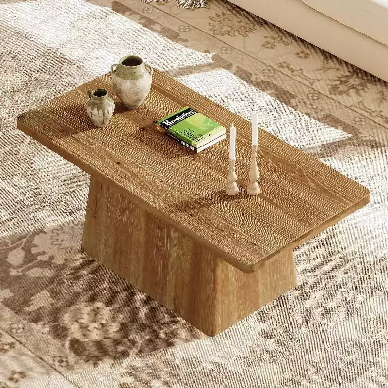 Table basse de style rustique Lantine de 47 pouces, table d'appoint et de centre à piédestal en bois massif pour salon, appartement, marron vintage