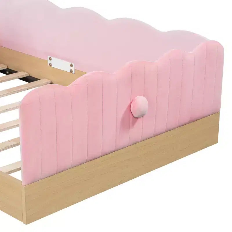 Lit de sol Montessori double avec oreillers rembourrés, barrières de sécurité, lit plate-forme avec oreillers mignons en forme d'oreilles de lapin