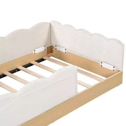 Lit de sol Montessori double avec oreillers rembourrés, barrières de sécurité, lit plate-forme avec oreillers mignons en forme d'oreilles de lapin