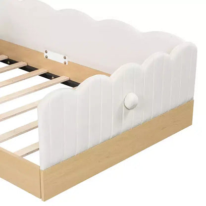 Lit de sol Montessori double avec oreillers rembourrés, barrières de sécurité, lit plate-forme avec oreillers mignons en forme d'oreilles de lapin