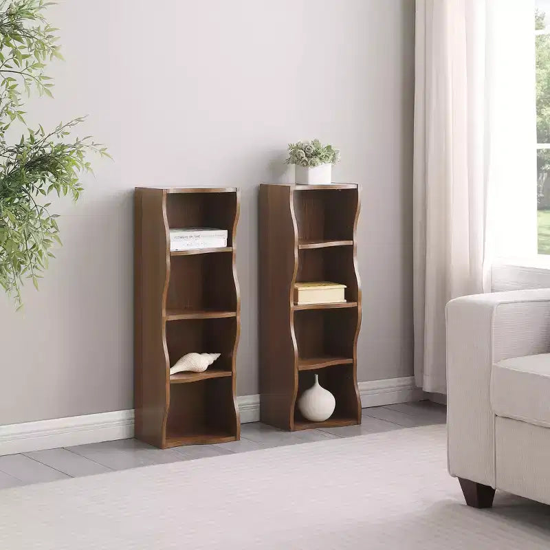 TUYOHW Bibliothèque autoportante à 7 niveaux avec bord ondulé, meuble de rangement avec étagères réglables, unités supérieure et inférieure détachables