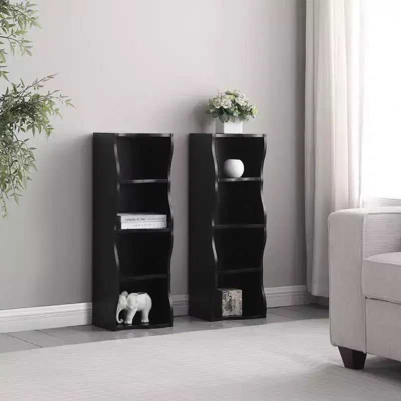 TUYOHW Bibliothèque autoportante à 7 niveaux avec bord ondulé, meuble de rangement avec étagères réglables, unités supérieure et inférieure détachables