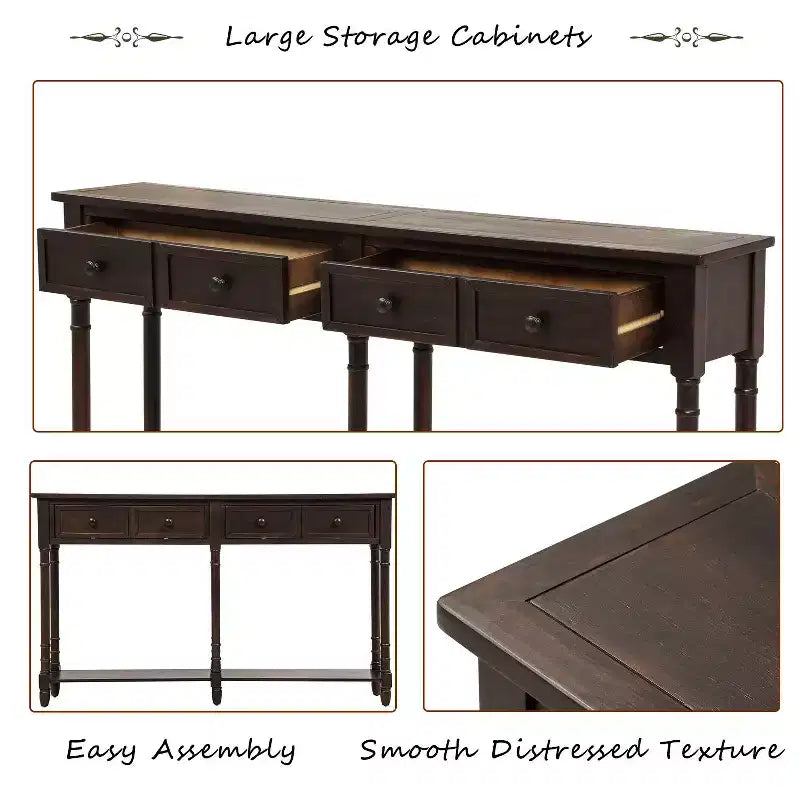 TUYOHW Table console vintage 147 cm, table de canapé étroite avec 2 tiroirs de rangement et étagère inférieure, table d'entrée pour salon, couloir