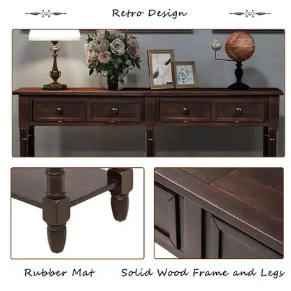 TUYOHW Table console vintage 147 cm, table de canapé étroite avec 2 tiroirs de rangement et étagère inférieure, table d'entrée pour salon, couloir