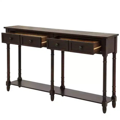 TUYOHW Table console vintage 147 cm, table de canapé étroite avec 2 tiroirs de rangement et étagère inférieure, table d'entrée pour salon, couloir