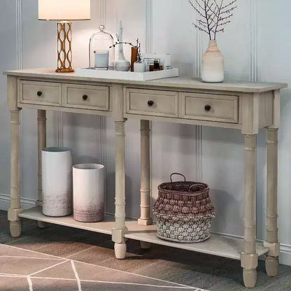 TUYOHW Table console vintage 147 cm, table de canapé étroite avec 2 tiroirs de rangement et étagère inférieure, table d'entrée pour salon, couloir