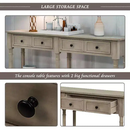 TUYOHW Table console vintage 147 cm, table de canapé étroite avec 2 tiroirs de rangement et étagère inférieure, table d'entrée pour salon, couloir