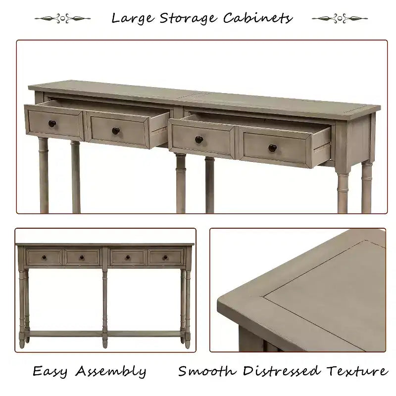 TUYOHW Table console vintage 147 cm, table de canapé étroite avec 2 tiroirs de rangement et étagère inférieure, table d'entrée pour salon, couloir
