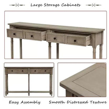 TUYOHW Table console vintage 147 cm, table de canapé étroite avec 2 tiroirs de rangement et étagère inférieure, table d'entrée pour salon, couloir