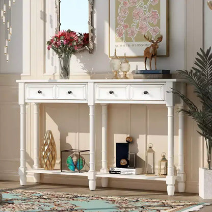 TUYOHW Table console vintage 147 cm, table de canapé étroite avec 2 tiroirs de rangement et étagère inférieure, table d'entrée pour salon, couloir