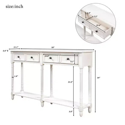 TUYOHW Table console vintage 147 cm, table de canapé étroite avec 2 tiroirs de rangement et étagère inférieure, table d'entrée pour salon, couloir