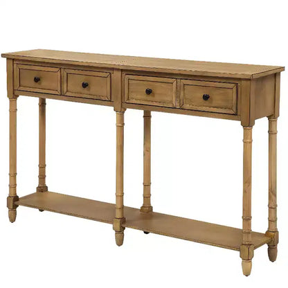 TUYOHW Table console vintage 147 cm, table de canapé étroite avec 2 tiroirs de rangement et étagère inférieure, table d'entrée pour salon, couloir