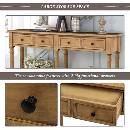 TUYOHW Table console vintage 147 cm, table de canapé étroite avec 2 tiroirs de rangement et étagère inférieure, table d'entrée pour salon, couloir