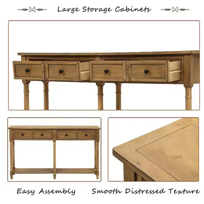 TUYOHW Table console vintage 147 cm, table de canapé étroite avec 2 tiroirs de rangement et étagère inférieure, table d'entrée pour salon, couloir