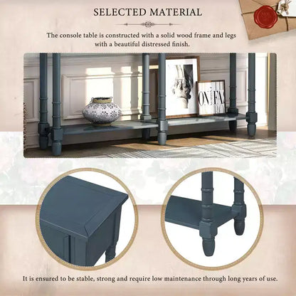 TUYOHW Table console vintage 147 cm, table de canapé étroite avec 2 tiroirs de rangement et étagère inférieure, table d'entrée pour salon, couloir