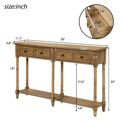 TUYOHW Table console vintage 147 cm, table de canapé étroite avec 2 tiroirs de rangement et étagère inférieure, table d'entrée pour salon, couloir