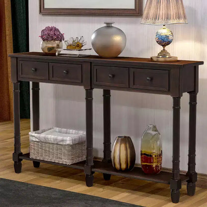 TUYOHW Table console vintage 147 cm, table de canapé étroite avec 2 tiroirs de rangement et étagère inférieure, table d'entrée pour salon, couloir