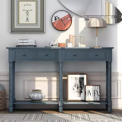 TUYOHW Table console vintage 147 cm, table de canapé étroite avec 2 tiroirs de rangement et étagère inférieure, table d'entrée pour salon, couloir