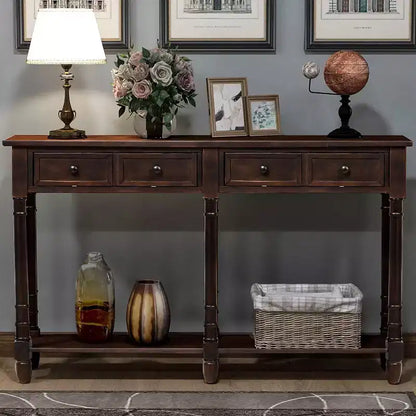 TUYOHW Table console vintage 147 cm, table de canapé étroite avec 2 tiroirs de rangement et étagère inférieure, table d'entrée pour salon, couloir