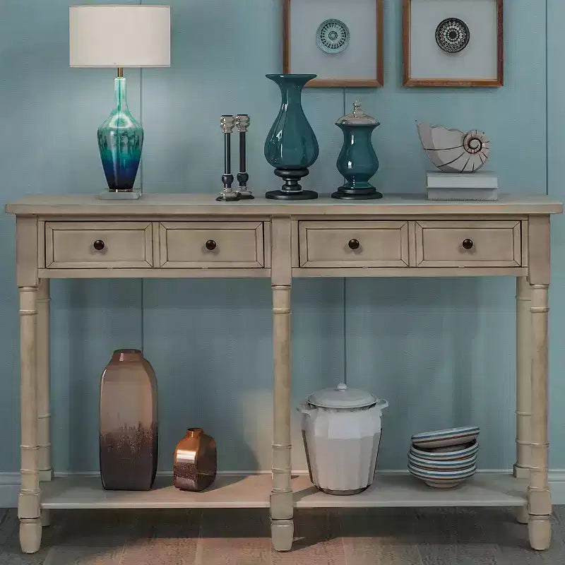 TUYOHW Table console vintage 147 cm, table de canapé étroite avec 2 tiroirs de rangement et étagère inférieure, table d'entrée pour salon, couloir