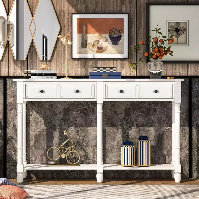 TUYOHW Table console vintage 147 cm, table de canapé étroite avec 2 tiroirs de rangement et étagère inférieure, table d'entrée pour salon, couloir