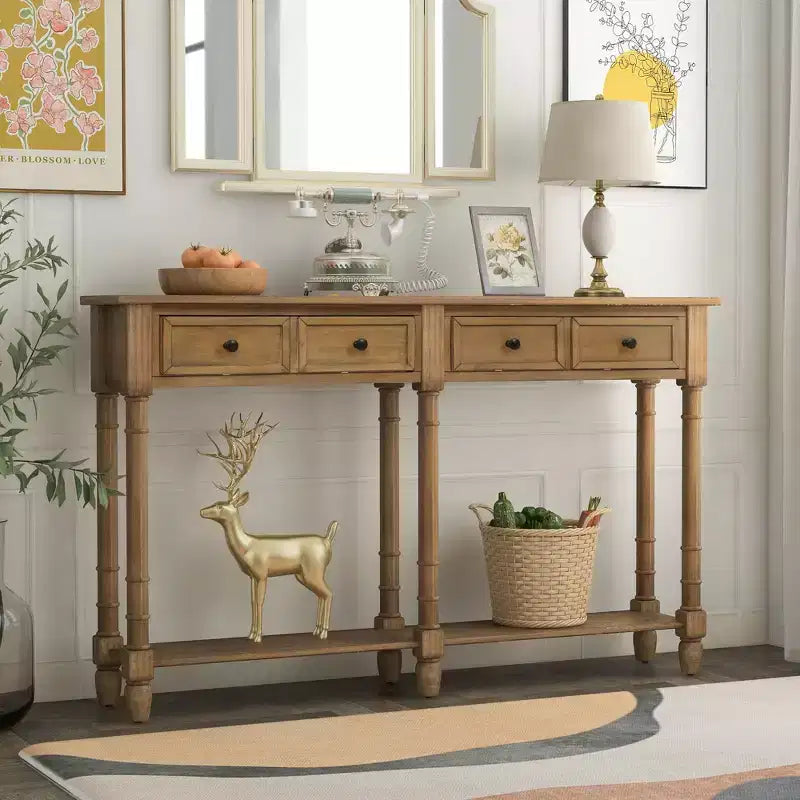 TUYOHW 58IN Vintage Console Table, Narrow Sofa Table with 2 Storage Drawers and Bottom Shelf, Entryway Table for Living Room, Hallway